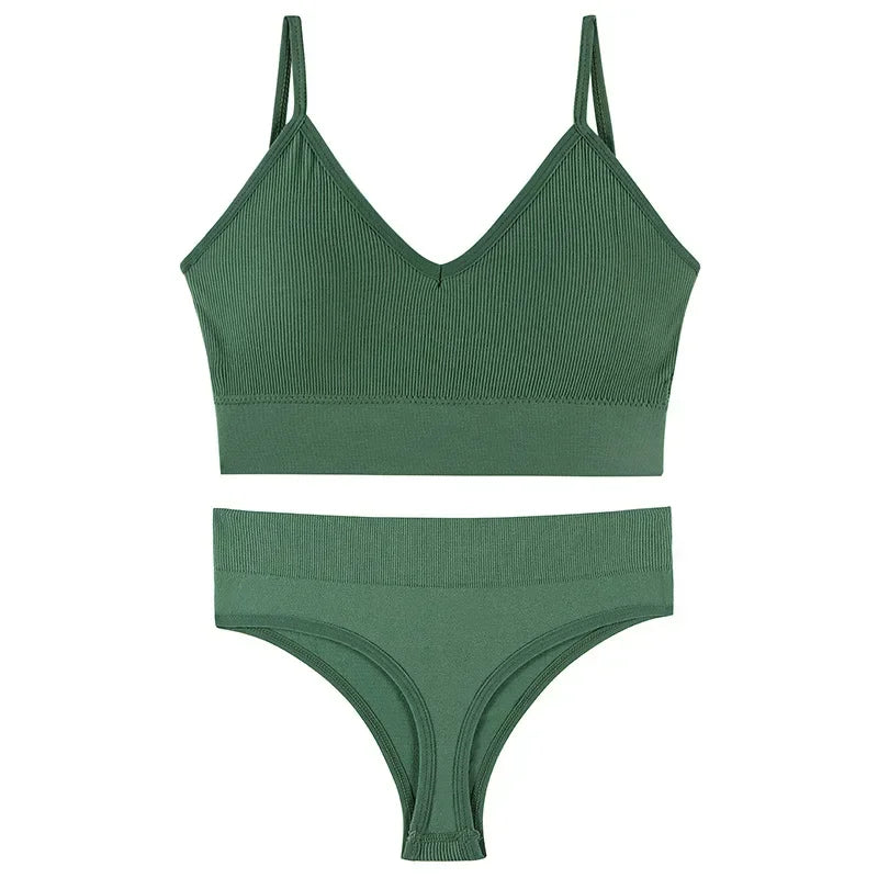 Women Underwear Set Wireless Lingerie Panties Bra Sexy G-String Seamless Tank Crop Top Brassiere New