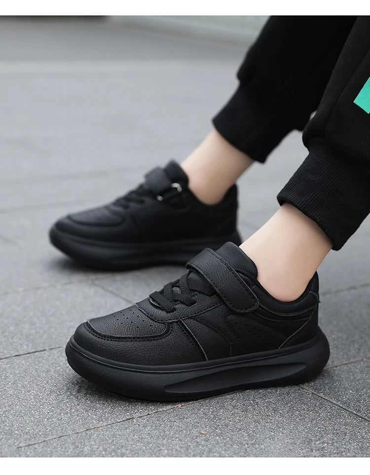7-13 Boys Shoes Sneakers Fashion Leather Children Comfortable Black White Shoes for Kids Girls School Walking Footwear Non Slip