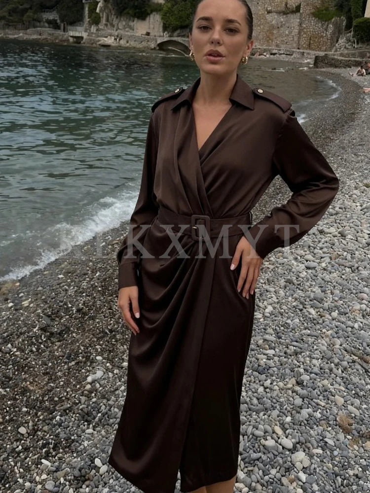 Women Leisure Dress 2025 Women Spring Autumn Fall New Fashion long sleeves With Belt Dresses Women Elegant Party Dress Dress