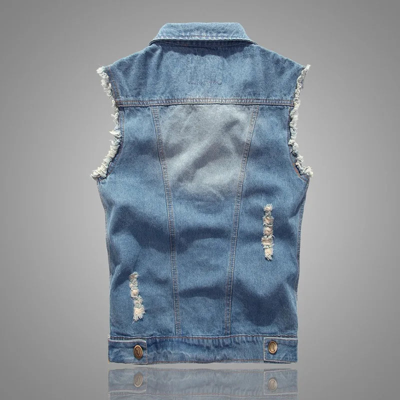 Hip Hop Jeans Coat Men Jackets for Short Sleeve Ripped Blue Jean Jackets Man 2025 Men's Denim Vest Mens Denim Shirt Husband Male