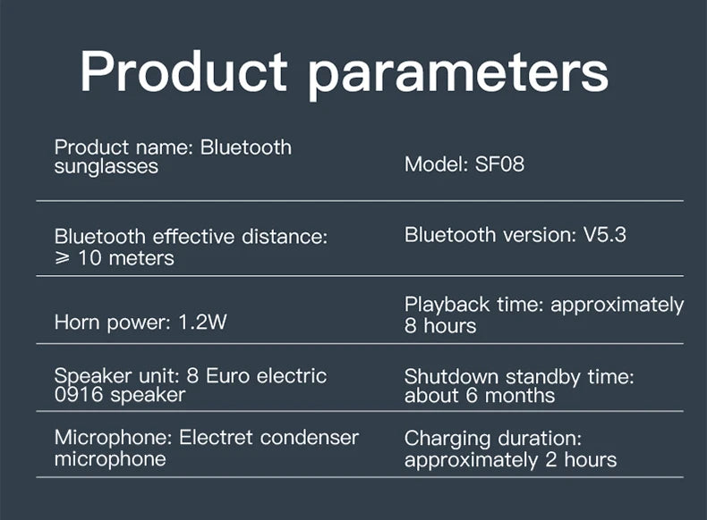 Smart F08 Sunglasses Glasses Bluetooth5.3 Outdoor Sports Headphones Waterproof Anti-UV Headset For Men Women