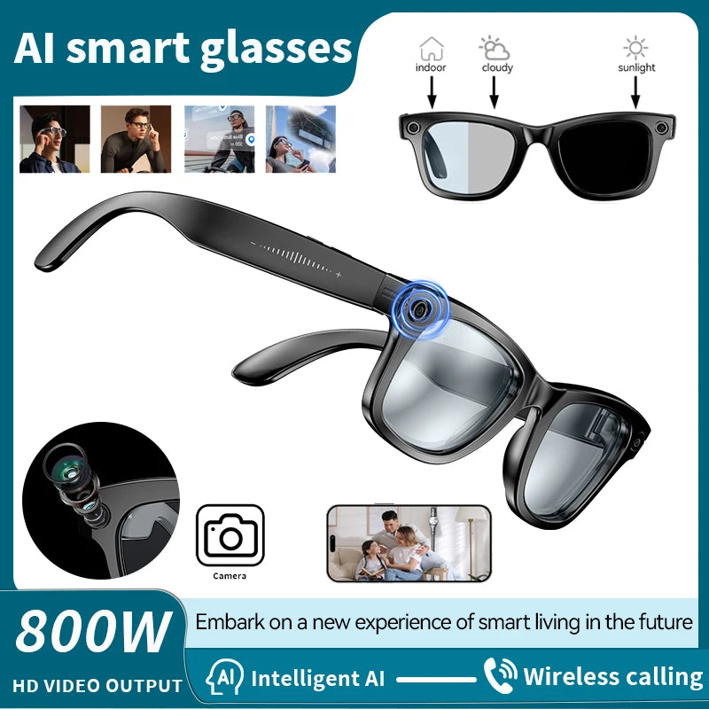 LIGE New Camera SunGlasses 800w Pixel Camera Recording Noise Reduction Ai Recognition Translation Anti Blue Light Smart Glasses