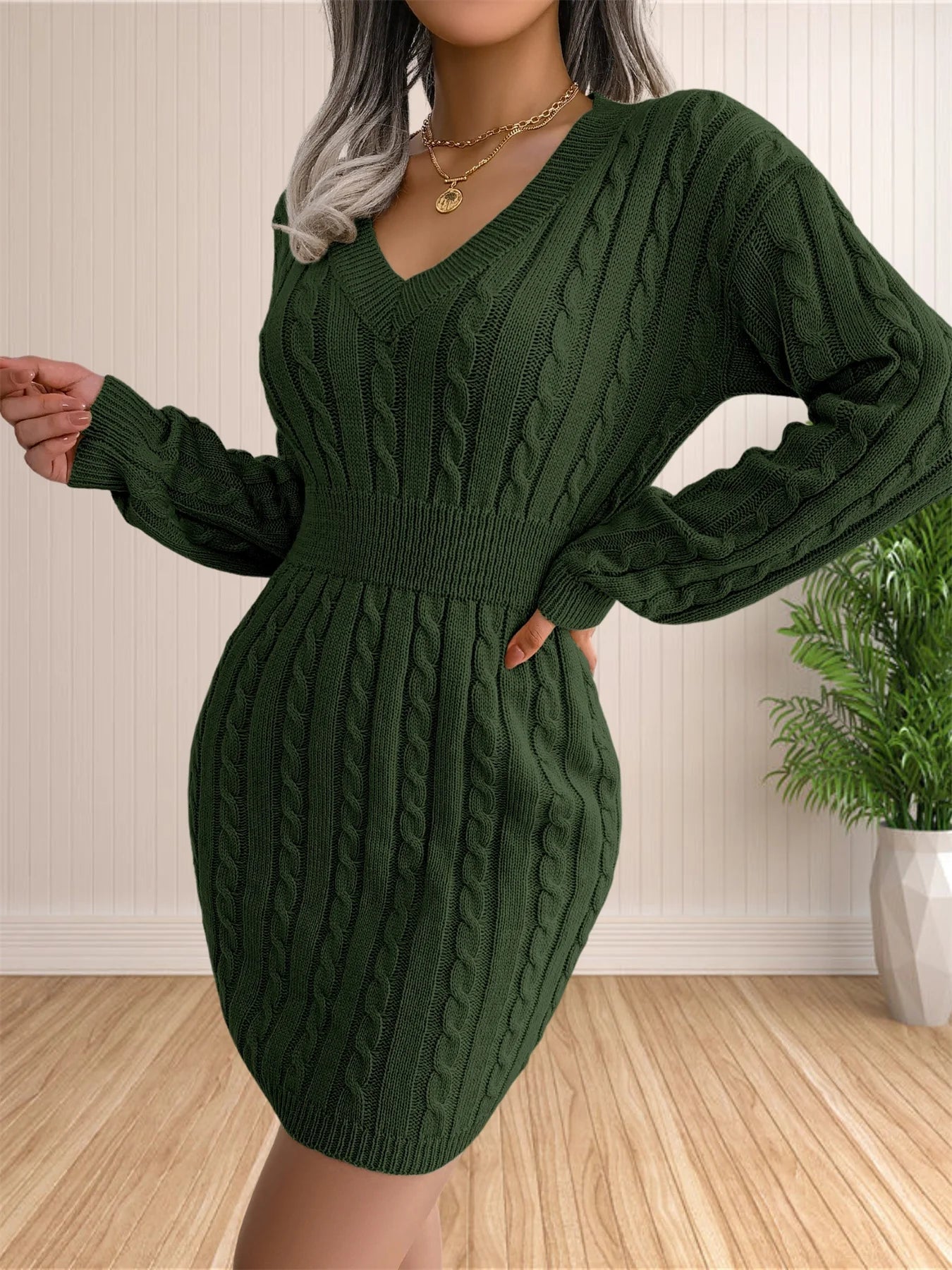 Women Sweater Dresses Cocktail V Neck Knitted Dress Sweater Sheath Dress