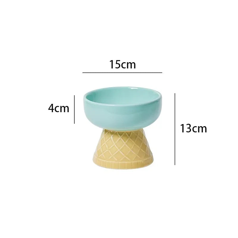 Ceramic Pet Bowl Cat Food Feeding Double Dish Stainless Steel Raised Stand Kitten Dog Water Feeder Durable Pet Accessories