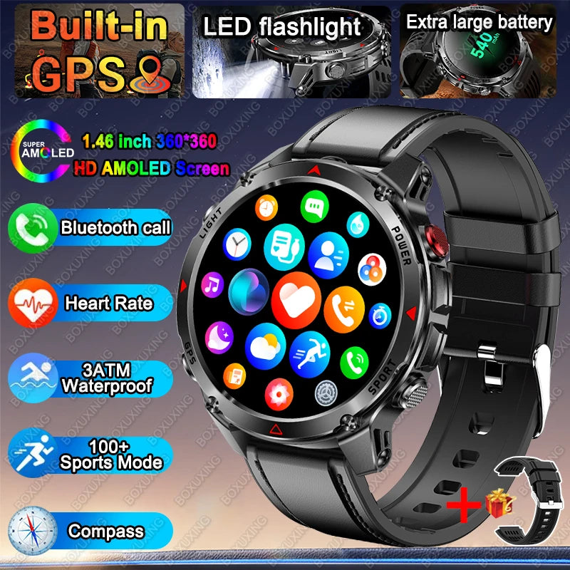 New Military GPS Sports Smart Watch Men Support GNSS Swim 3ATM Waterproof Compass Altimeter BT Call Outdoor Sports Smart Watch
