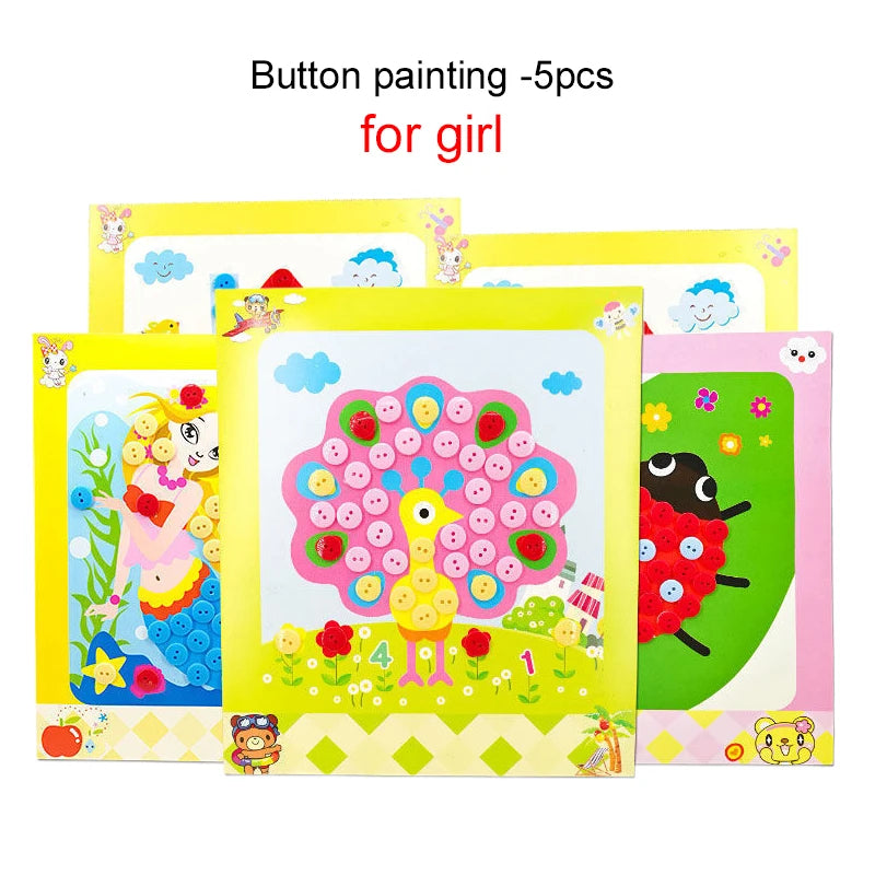 Children DIY Stickers Toys Button/Pompom/Diamond Early Education Kids Puzzle Handmade Creative Painting 3-6 Years Old Gifts TMZ