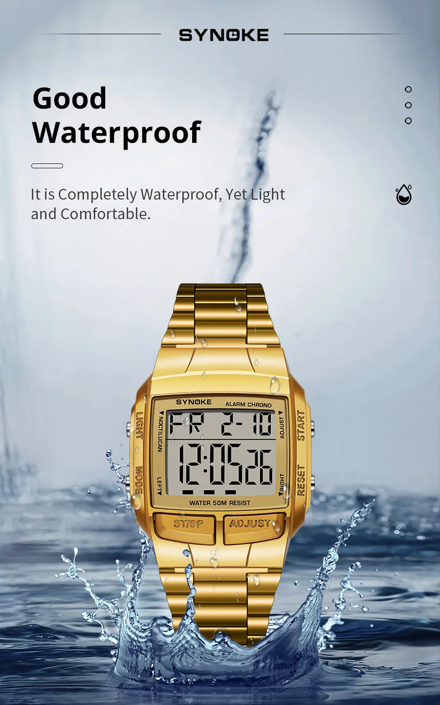 Mens Sports Digital Waterproof Watch, Multifunctional Wrist Watches For Men, Plastic Case Alloy Strap