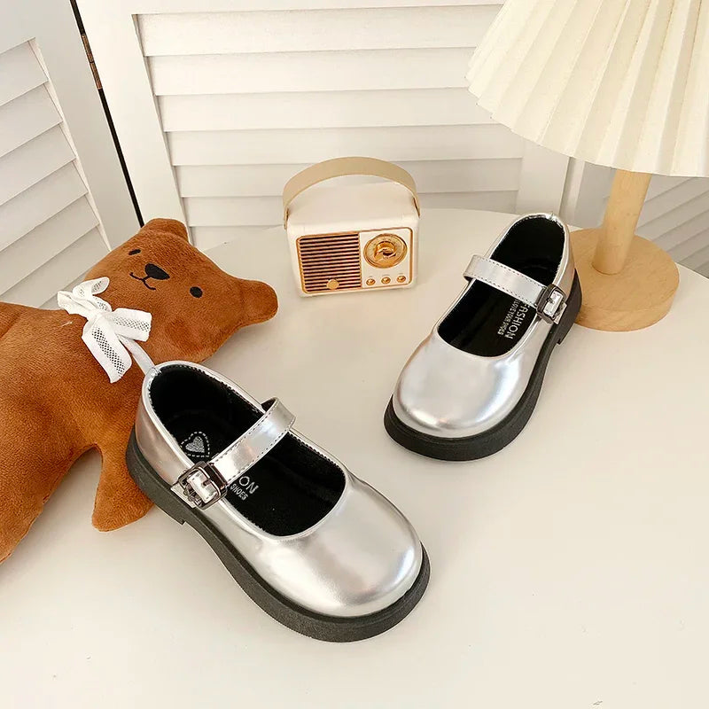 Children Leather Shoes 24-35 Slip-on Round Toe School Sweet Kids Casual Shoe 2025 New Girl's Laofers Pearl Morden Three Colors