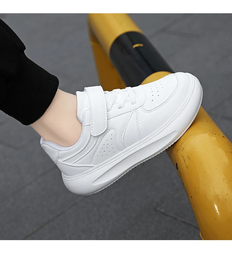 7-13 Boys Shoes Sneakers Fashion Leather Children Comfortable Black White Shoes for Kids Girls School Walking Footwear Non Slip