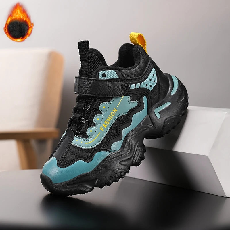 Kids Casual Shoes Winter Boys Leather 5-15y Children Tennis Fashion Sneakers Toddlers Fur Outdoor Footwear Size 29-39