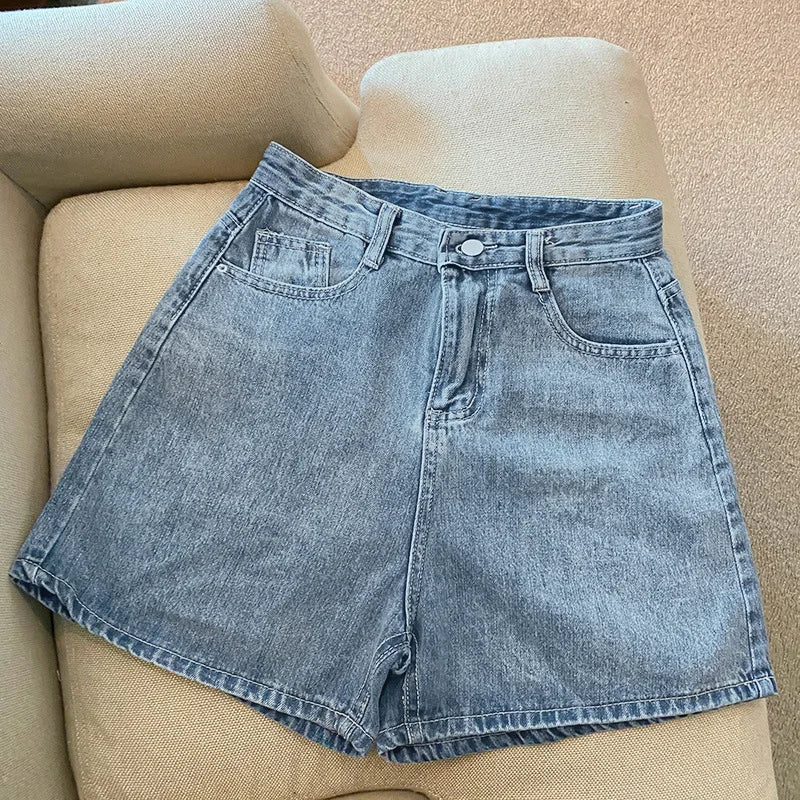 Denim shorts women's summer new trendy Instagram high waist simple slimming loose wide leg versatile A-line hot pants