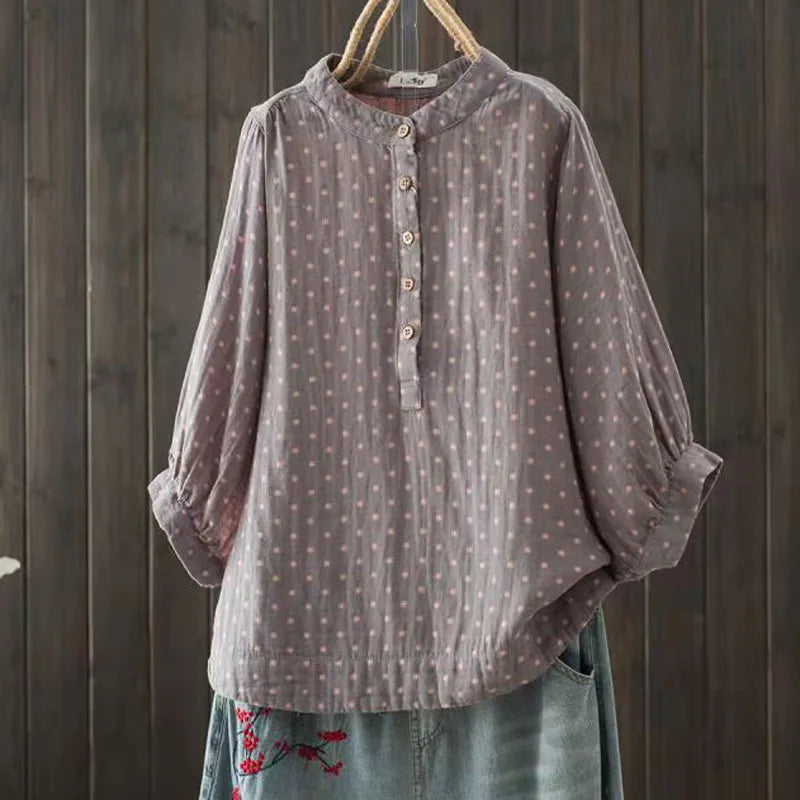 Women's Blouse Women Japanese Cotton Yarn Print Shirts & Blouses Summer Top Half sleeve shirt women's clothing