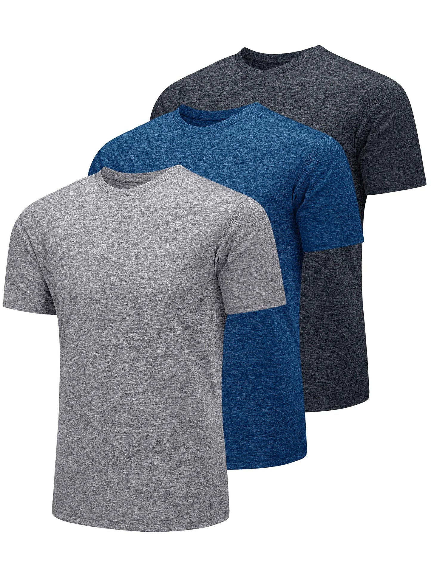 TACVASEN 3 Packs Summer T-shirts Mens Crew Neck Short Sleeve Shirts 3 Pieces/Lot Moisture Wicking Quick Dry Casual Tees Gym Tops