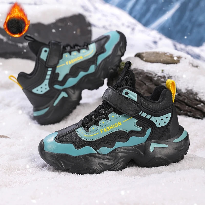 Kids Casual Shoes Winter Boys Leather 5-15y Children Tennis Fashion Sneakers Toddlers Fur Outdoor Footwear Size 29-39