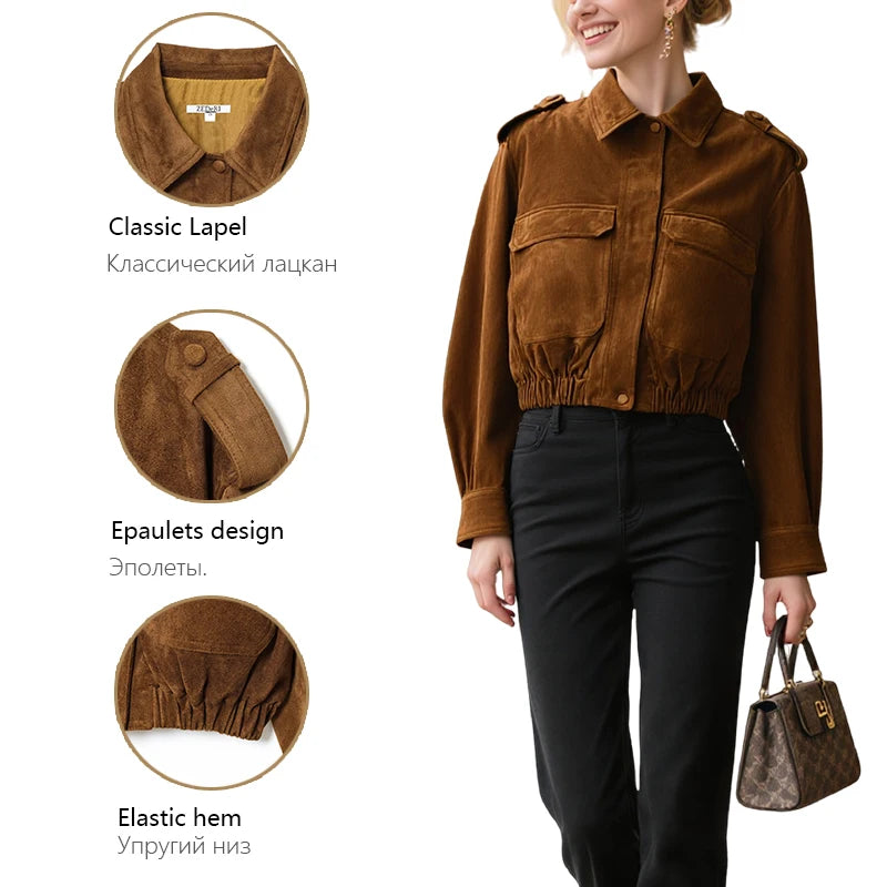 Women's Jacket 2025 New Fashion Autumn Winter Vintage Suede Jacket for Women Casual Chic Ladies Coat