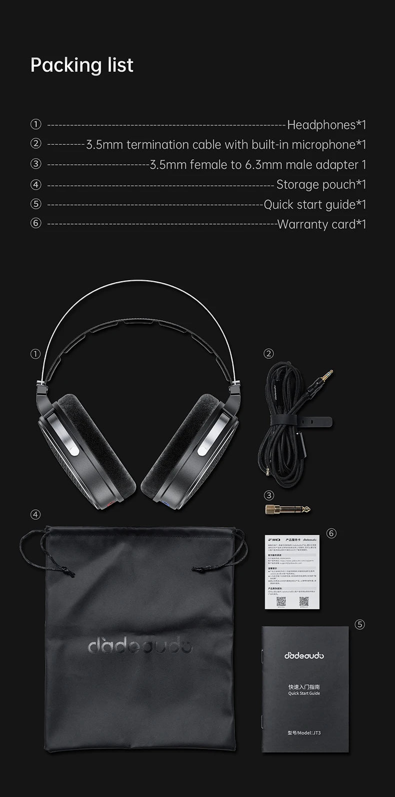 FiiO JT3 Over-Ear Open-Back Headphones, 50mm Dynamic Driver, PEK+PU Composite Diaphragm, Detachable 3.5mm Cable with Mic