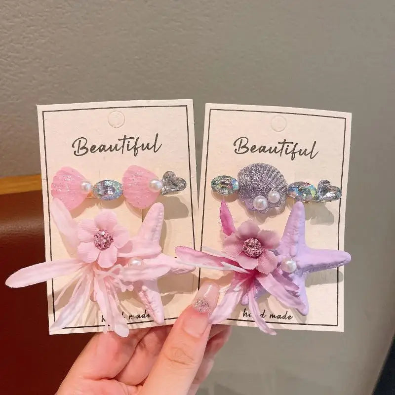 2PCS Kids' Fairy Starfish & Flower Hair Clips – Girls' Updo Alligator Clips, Bangs & Loose Hair Clips, Baby Hairpins, Hair Acces