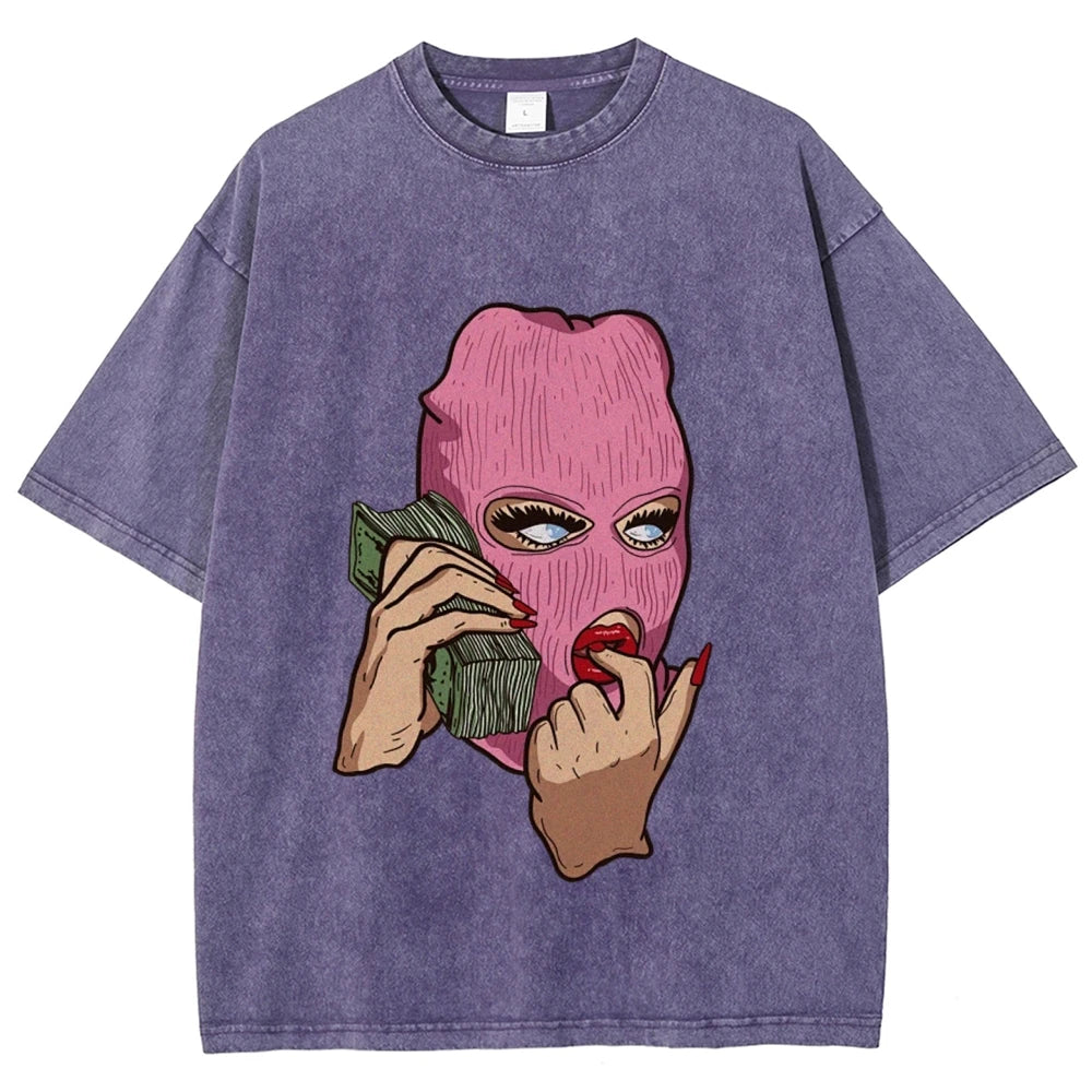 Cotton Women's T-Shirt Abstract Skull Call Women's Print Shoulder Round Neck Wash Summer Designer Trend New Short Sleeves