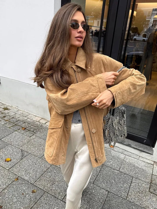 HH Woman's Fashion Jackets Solid Turn-Down Collar Long-Sleeved Pockets Single-Breasted Female Autumn Casual Loose Coats