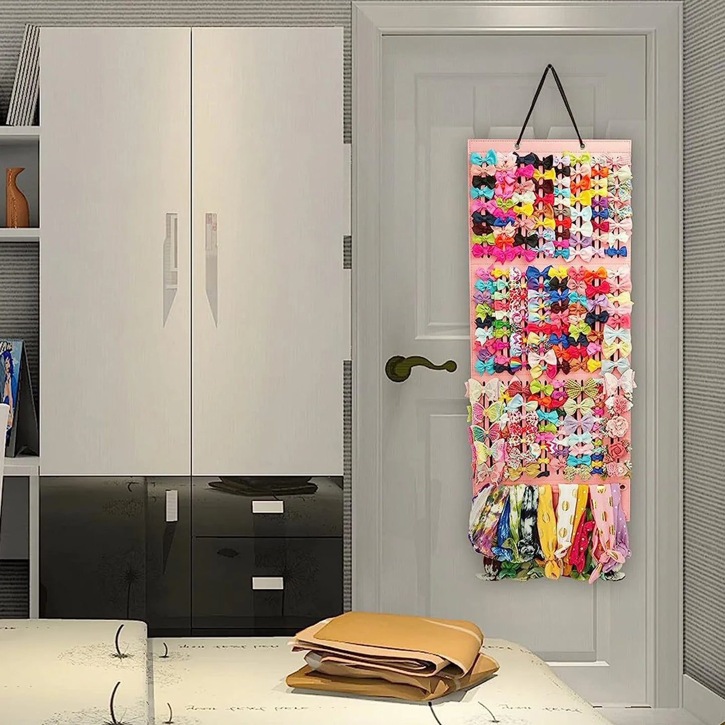 Hair Bows Holder, Large Capacity Hair Clips Storage Hanger Baby Accessory Display Sturdy Rope Wall Hanging For Girls Room Decors