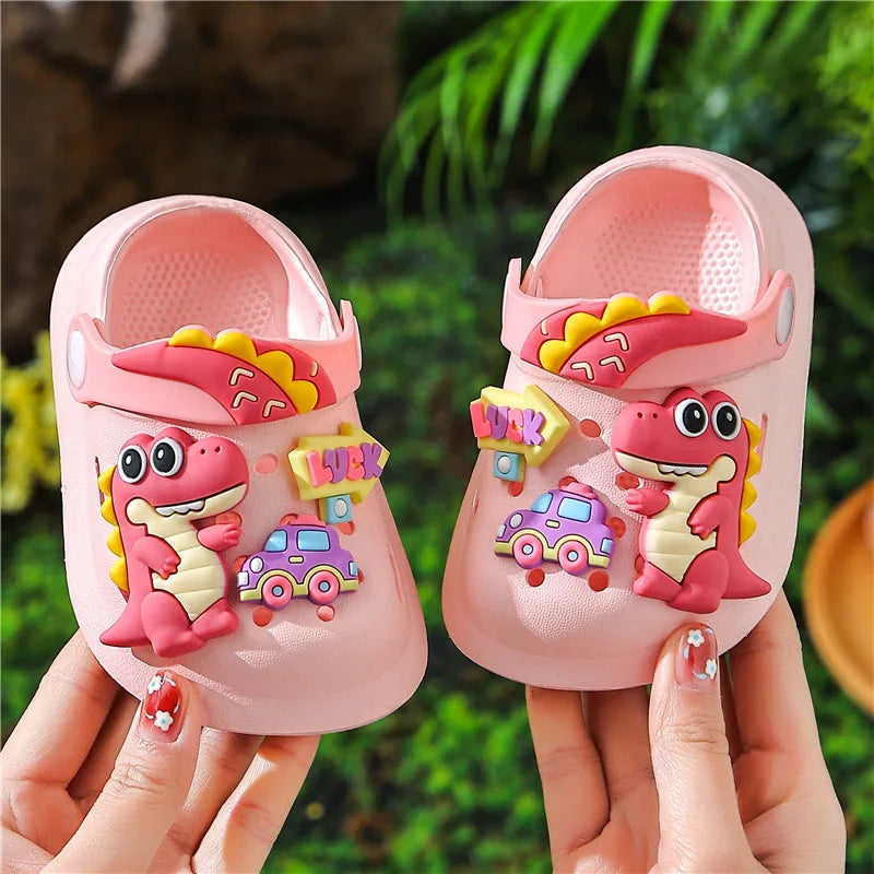 Summer Kids Sandals Children's Shoes Slippers Soft Anti-Skid Cartoon DIY Design Hole Baby Shoes Dinosaur Beach For Boys Girls