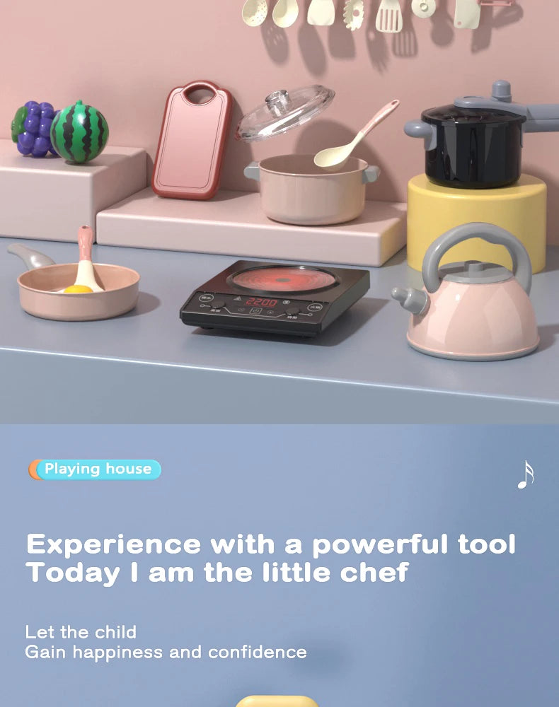 Kids Kitchen Toy Accessories, Pretend Cooking Playset with Play Pots and Pans, Utensils Cookware Toys, Play Food Set, Toy Veget