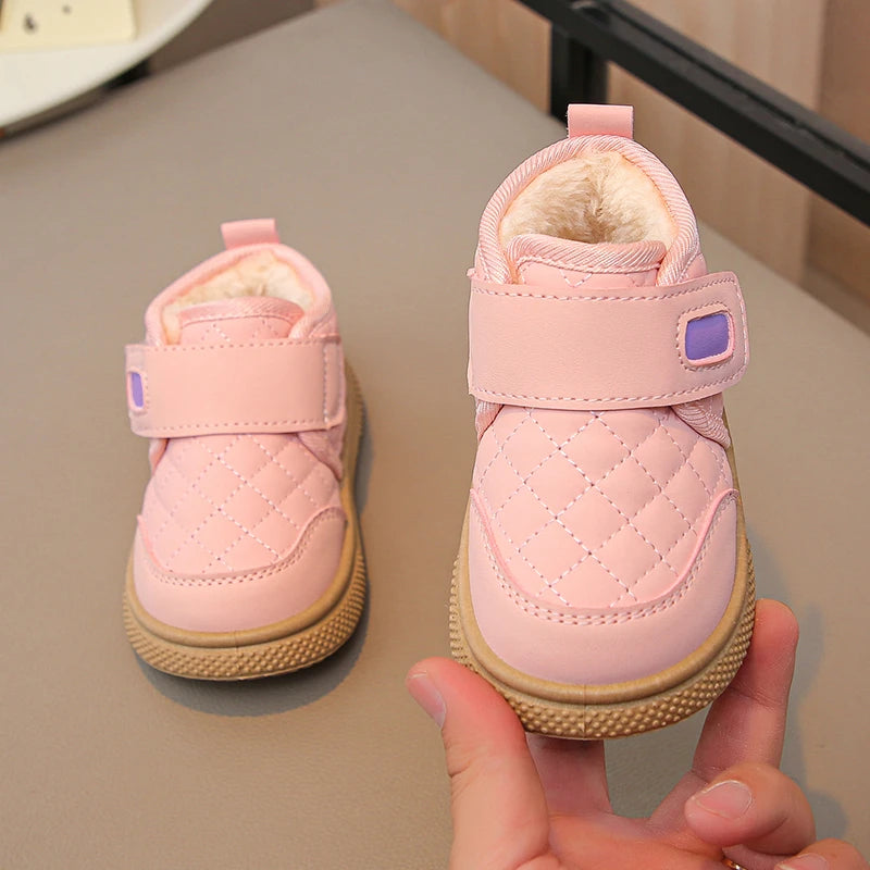 Kids'Casual Shoes Ankle Boots PU Leather Water-Resistant Winter Shoes For Children Anti-slip Warm Pink Black Shoes Size 21-31