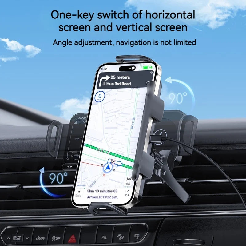 15W Universal Car Phone Wireless Charger Holder 360° Rotation Mount for Samsung Galaxy Fold 6 5 4 3 Z Flip S25 S24 Iphone 16 15