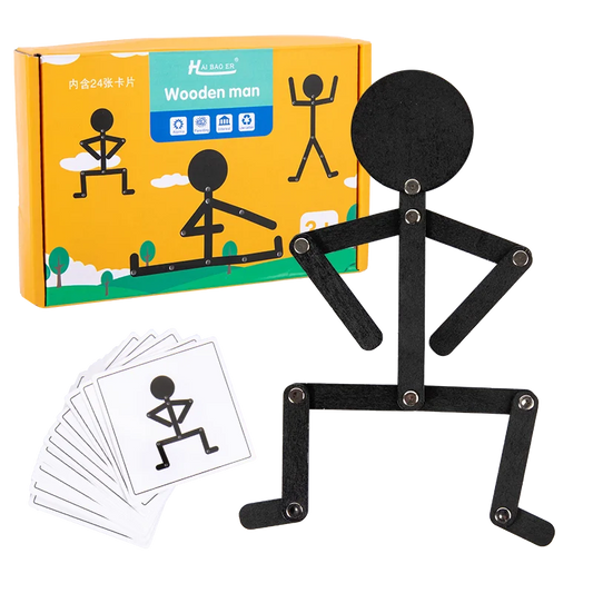 Kids Montessori Toys Wooden Early Learning Educational Puzzles Sporty Pose JigsawImprove Hands-on Skill Busy Board Gifts