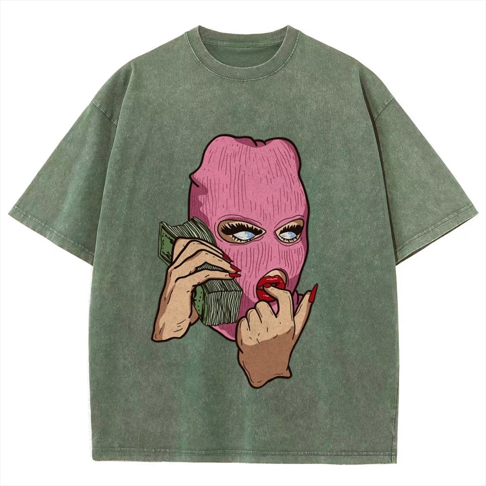 Cotton Women's T-Shirt Abstract Skull Call Women's Print Shoulder Round Neck Wash Summer Designer Trend New Short Sleeves