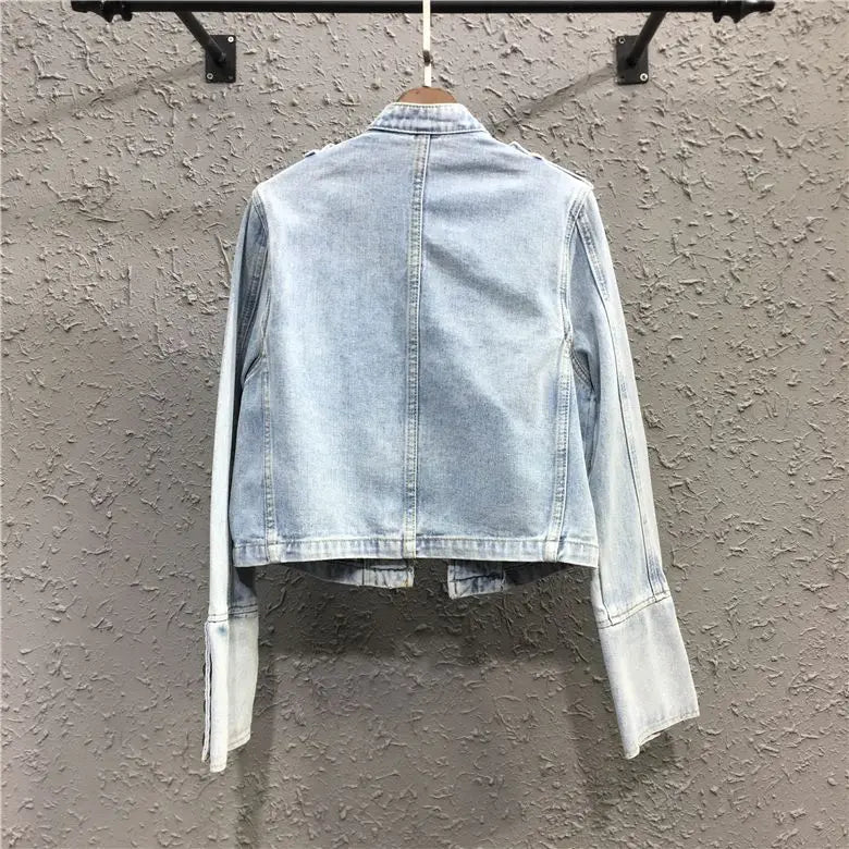 Women's Short Jacket Spring and Autumn New Jacket Top Skinny Stand-up Collar Long-sleeved Denim Fashion Comfort Winter Clothes