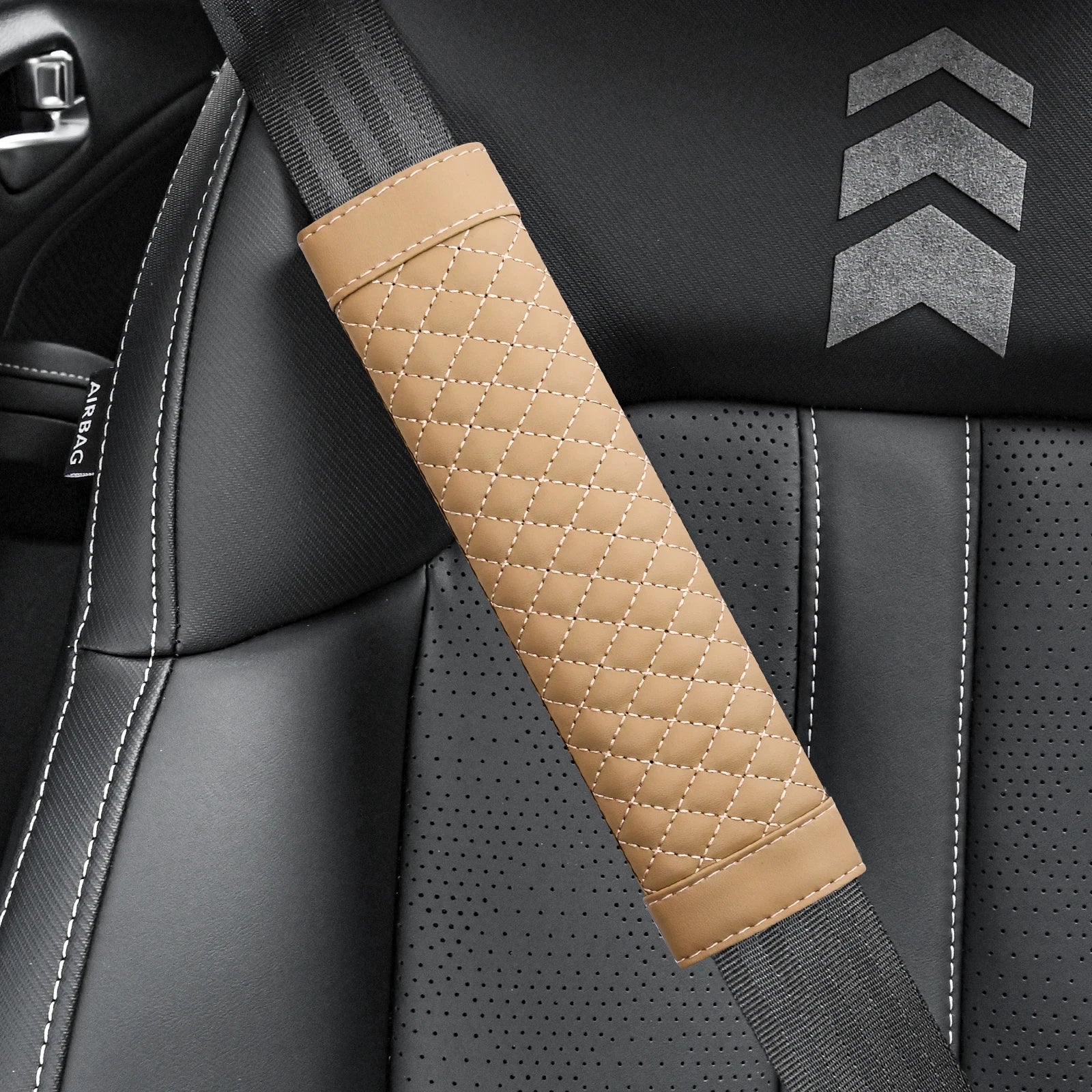 Leather Car Seat Belt Shoulder Cover Embroidery Wear-resistant Non-slip Leather Safety Cover Car Interior Decoration Products