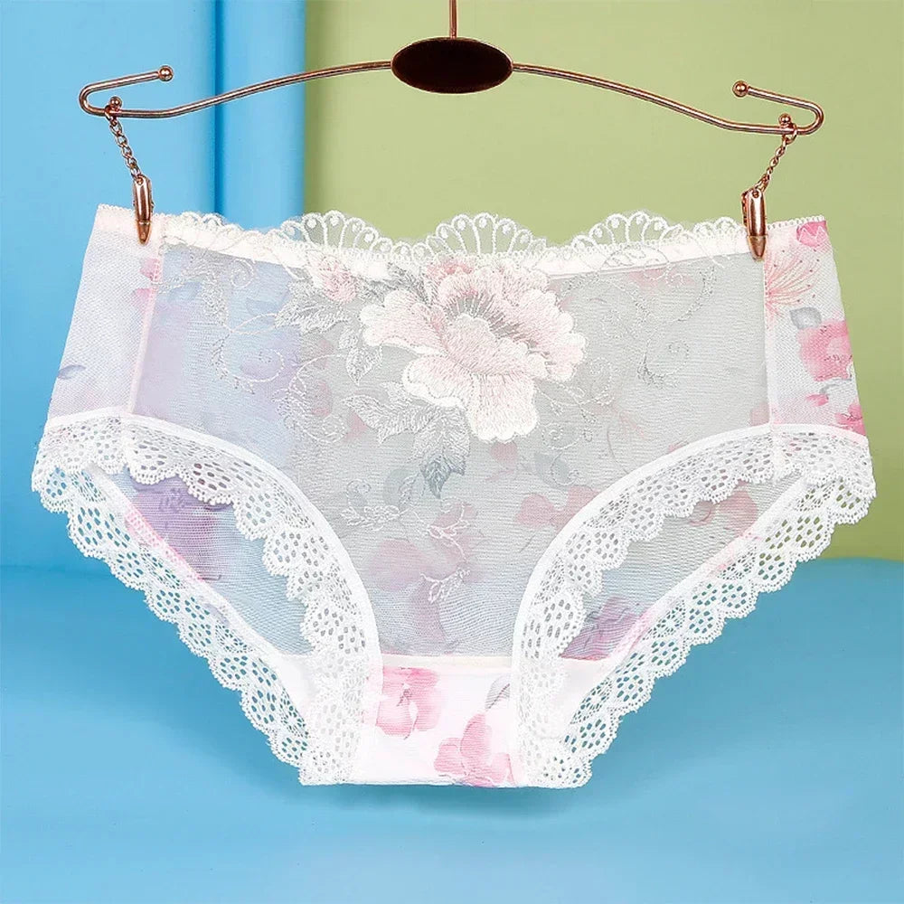 Women Sexy Lace Embroidery Panties Briefs Bragas Mujer Transparent Underwear Skin-Friendly Lingerie for Ladies Underpanties