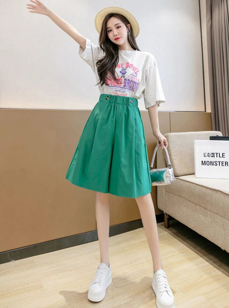 Shorts for Women Culotte Half Wide Knee Length High Waist Skirt Pants Mid Short Woman Bermuda Designer Wholesale Casual Design