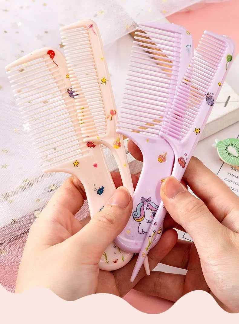 2pcs Kids Hair Combs Set Girls Portable Anti-Static Plastic Comb Cartoon Animals Children Hairdressing Comb with Pointed Tail