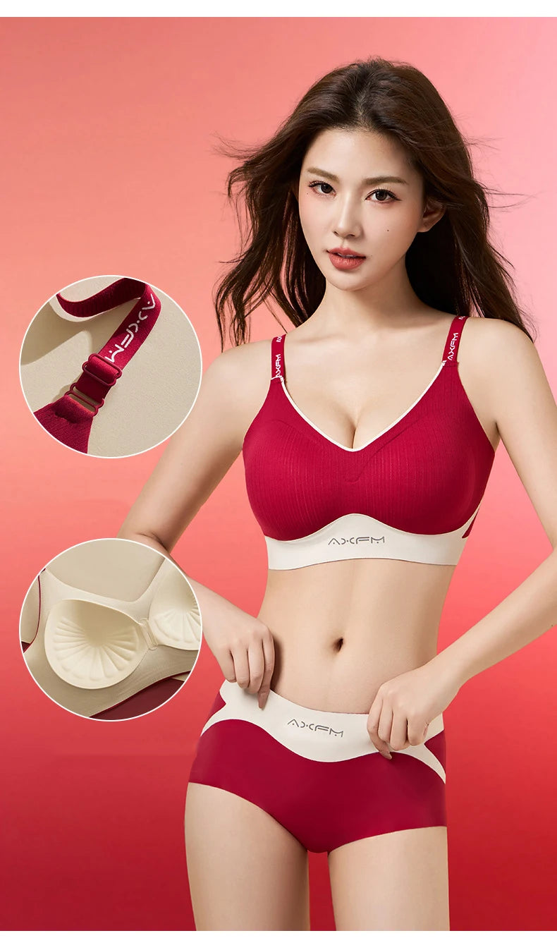 Women's 2 Piece Bra And Panty Set Comfortable Wireless Push-Up Seamless Soft Support Invisible Underwear Female
