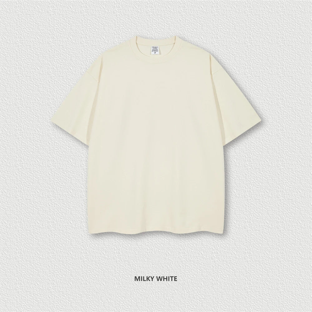 ZODF Trendy Summer 260gsm Cotton Oversized T Shirts For Men Unisex Male Kanye West High Street Solid Tees Brand Tops HY0122