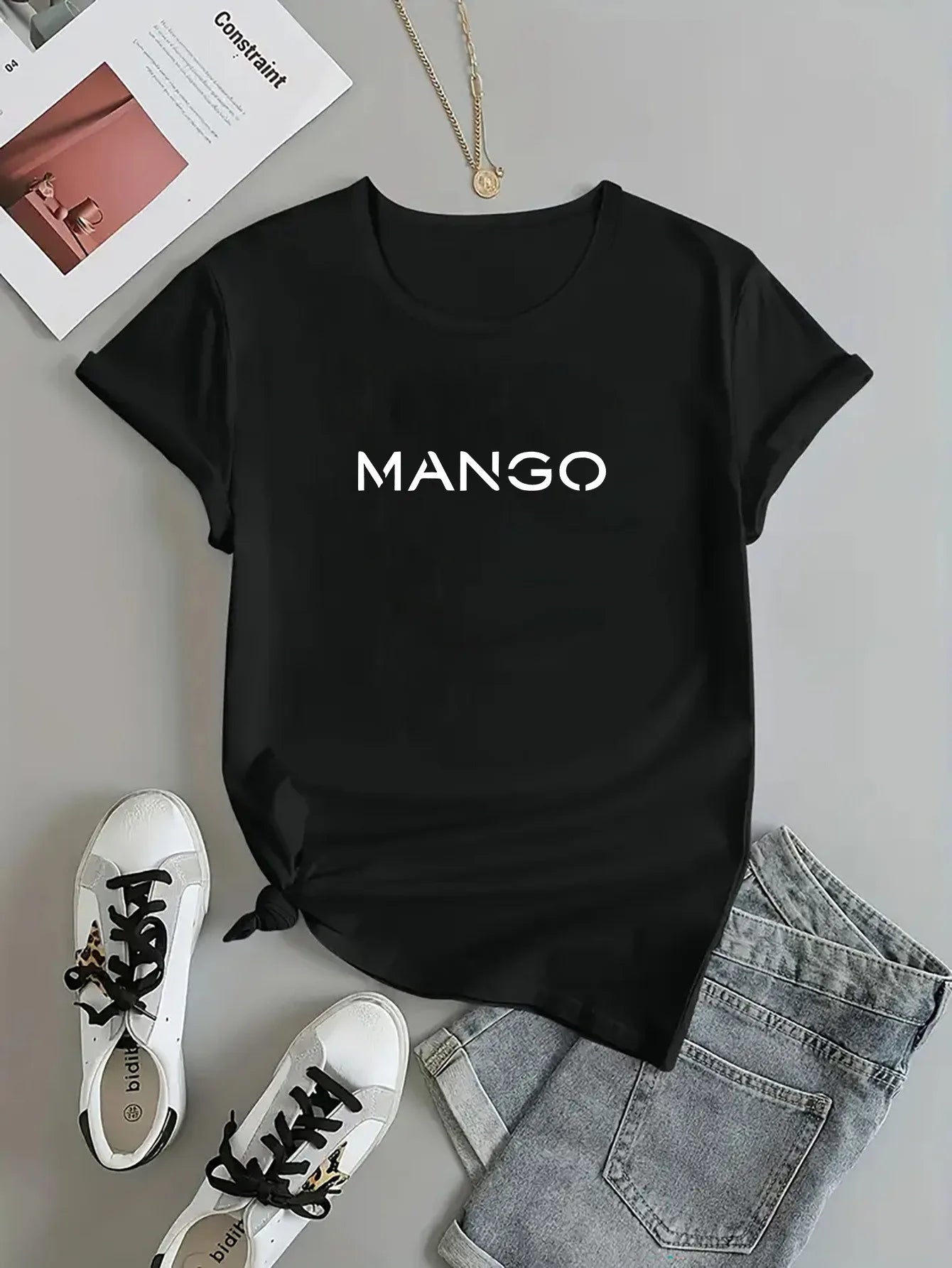 Women's 100% Cotton T-shirt Round Neck Casual Print Suitable for Spring Summer and Autumn Machine Washable Large Size