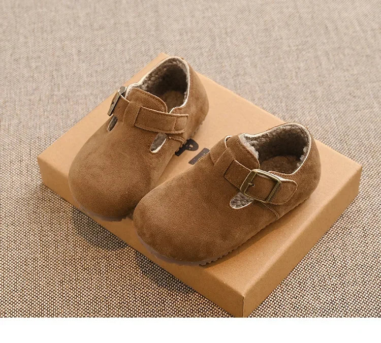 Children Flat Shoes Suede for Winter Kids Moccasins Non-slip Soft Sole 2024 Brand New Boys Girls Leather Shoes Warm Retro Trendy