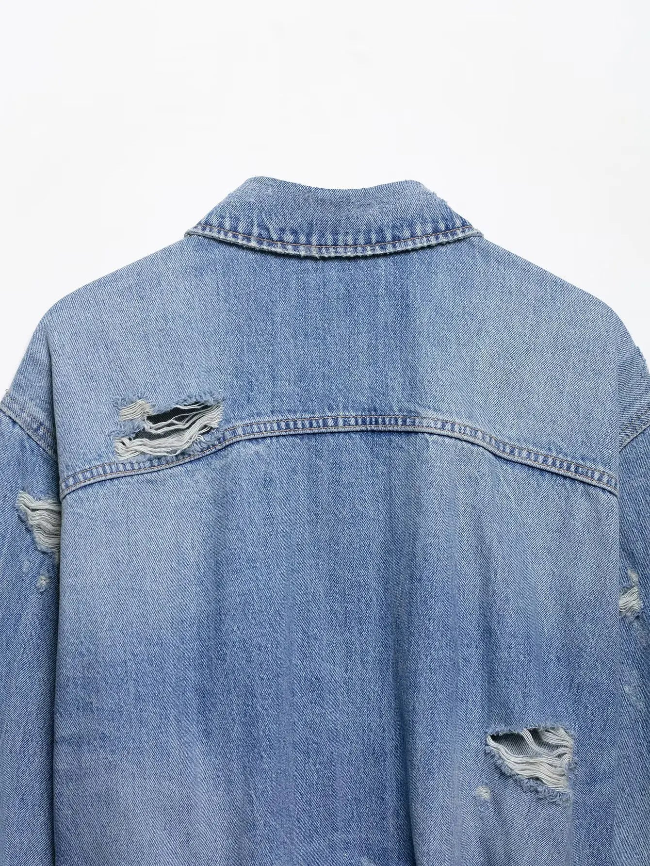 Denim short jacket for women, ripped decorative shirt, new single-breasted long-sleeved shirt top, casual retro street style
