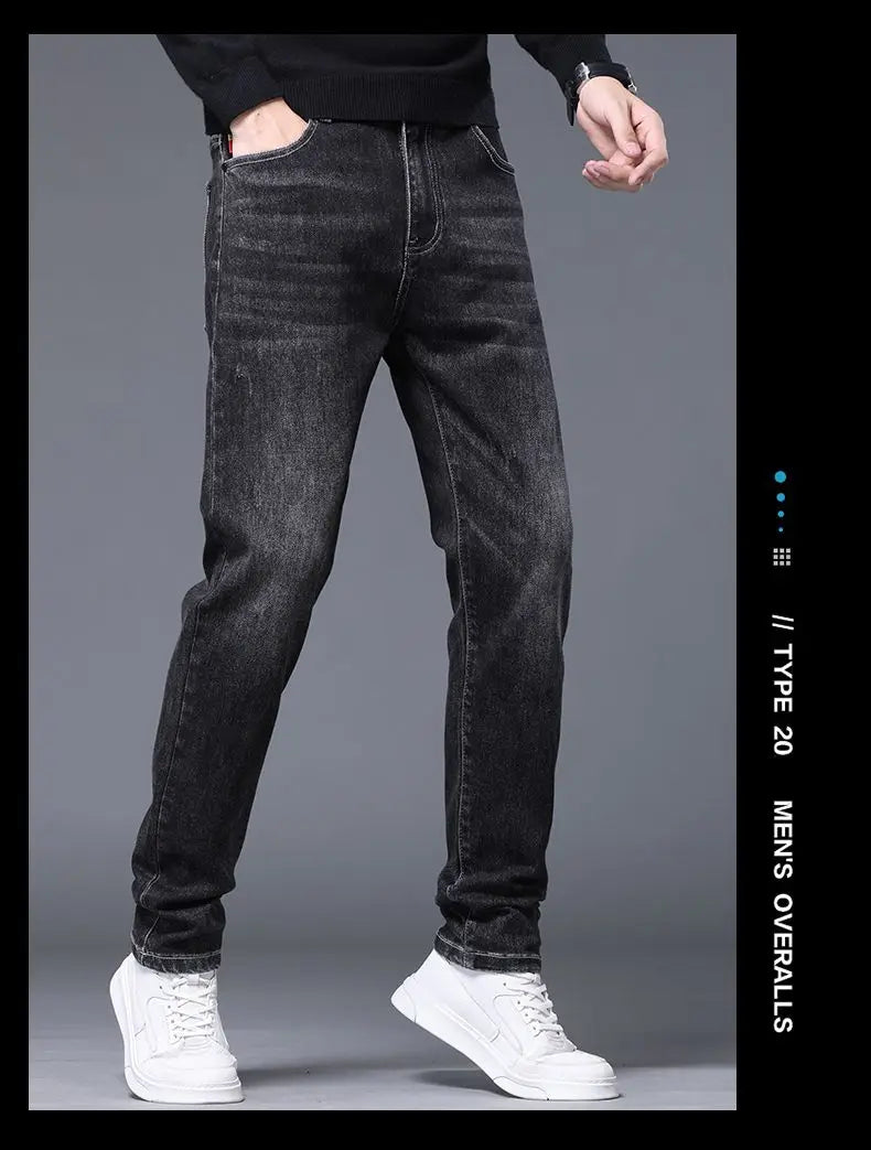 Fleece Thermal Autumn Winter Denim Jeans for Men Pants Warm Thicken Straight Stretch Clothing Fashion Street Causal Denim Pants