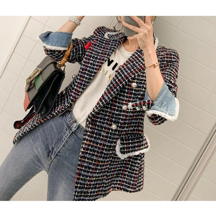 Women's Jacket 2025 Autumn New Celebrity Slim-fitting Long-sleeved Tweed Temperament Coat