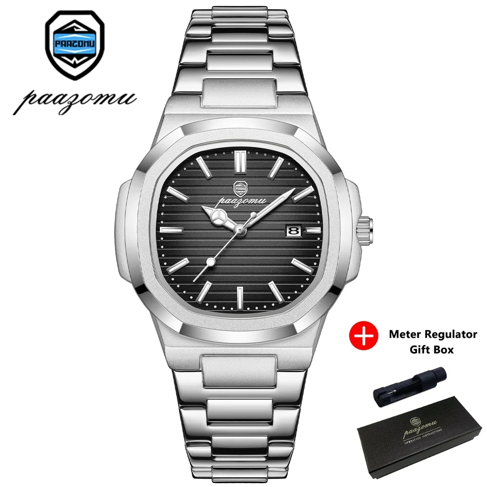PAAZOMU 2025New Men Stainless Steel Watch Quartz Waterproof Male Clock Business Watch Mens Watches Top Brand Luxury Men Watch