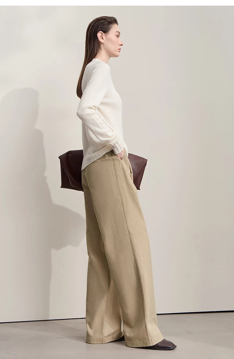AMII Casual Women Pants 2025 Autumn Elegant Cotton Simple Loose High Waist Pleated Wide Leg Pants Office Lady Clothing 12553020