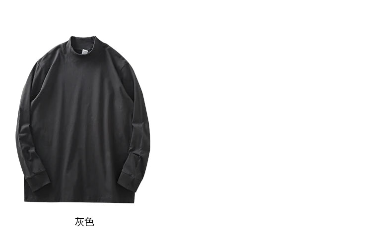 Dukeen 270G Heavyweight Half-Turtleneck Long-Sleeve T Shirts for Men Autumn 100% Cotton Solid Color Undershirt Men's Clothing