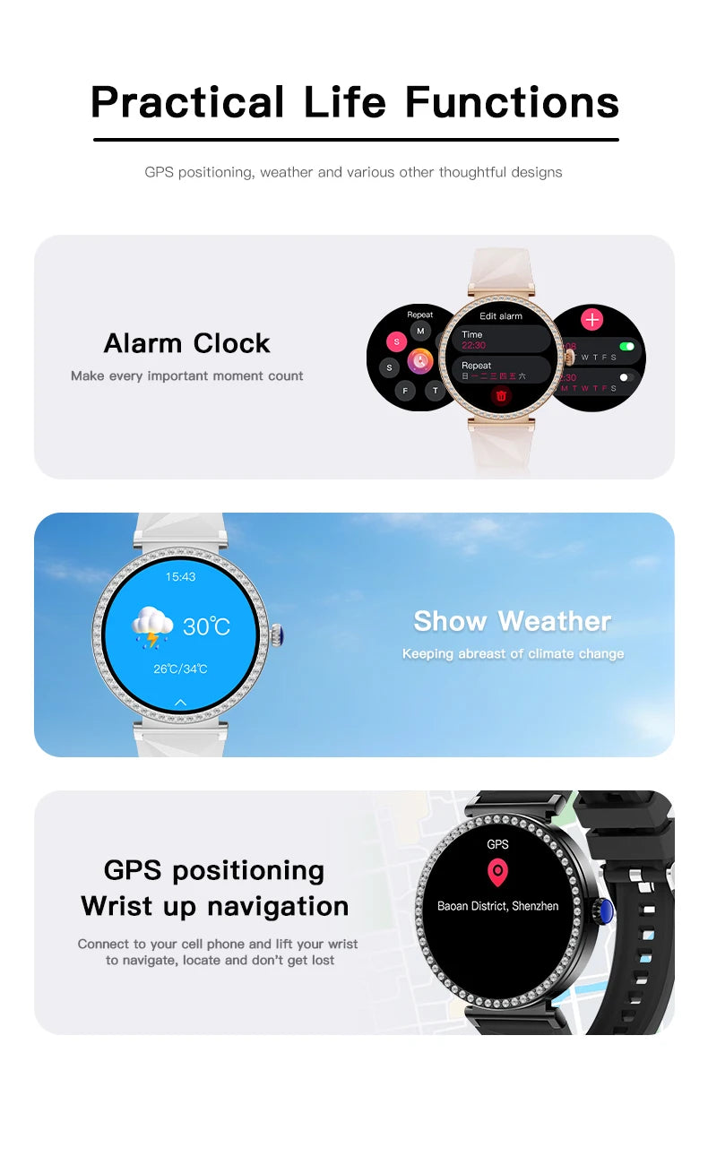 New Luxury Diamond Smart Watch Women Bluetooth Call Smartwatch Heart Rate Health Monitor Smartwatches Waterproof Bracelet Ladies