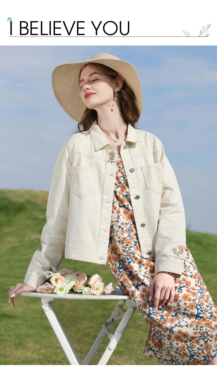 I BELIEVE YOU Denim Jackets for Woman French Embroidery Women's Coat 2023 Spring Casual 100% Cotton Female Clothes 2231184874