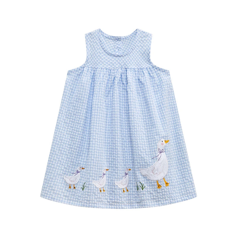 Little Maven 2024 Kids Clothes Summer Lattice Dress Baby Girls Clothes Cartoon Ducks Dresses Children's Clothing Vestidos Cotton