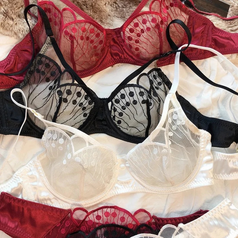2 Pieces Women Bra and Panties Set Sexy Lace Embroidery Underwear French Ultra Thin Breathable Bras Summer Intimates Lingerie