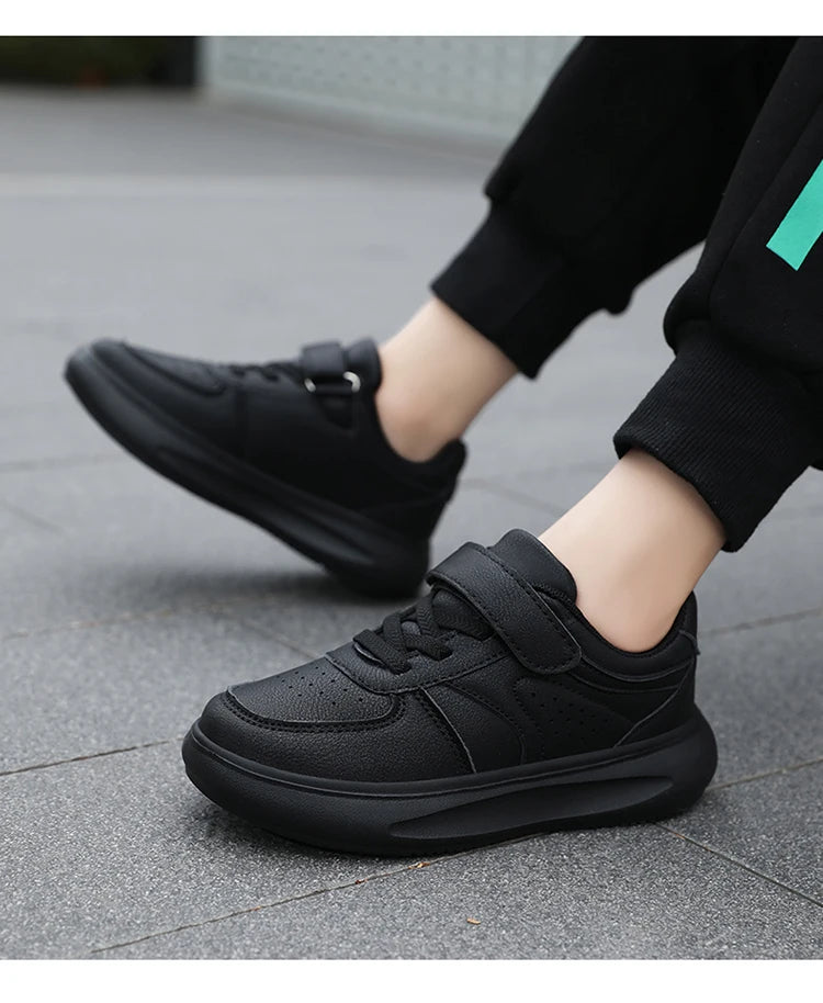 7-13 Boys Shoes Sneakers Fashion Leather Children Comfortable Black White Shoes for Kids Girls School Walking Footwear Non Slip
